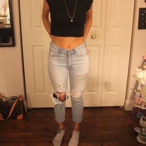 Jeans, light wash, ripped, american eagle